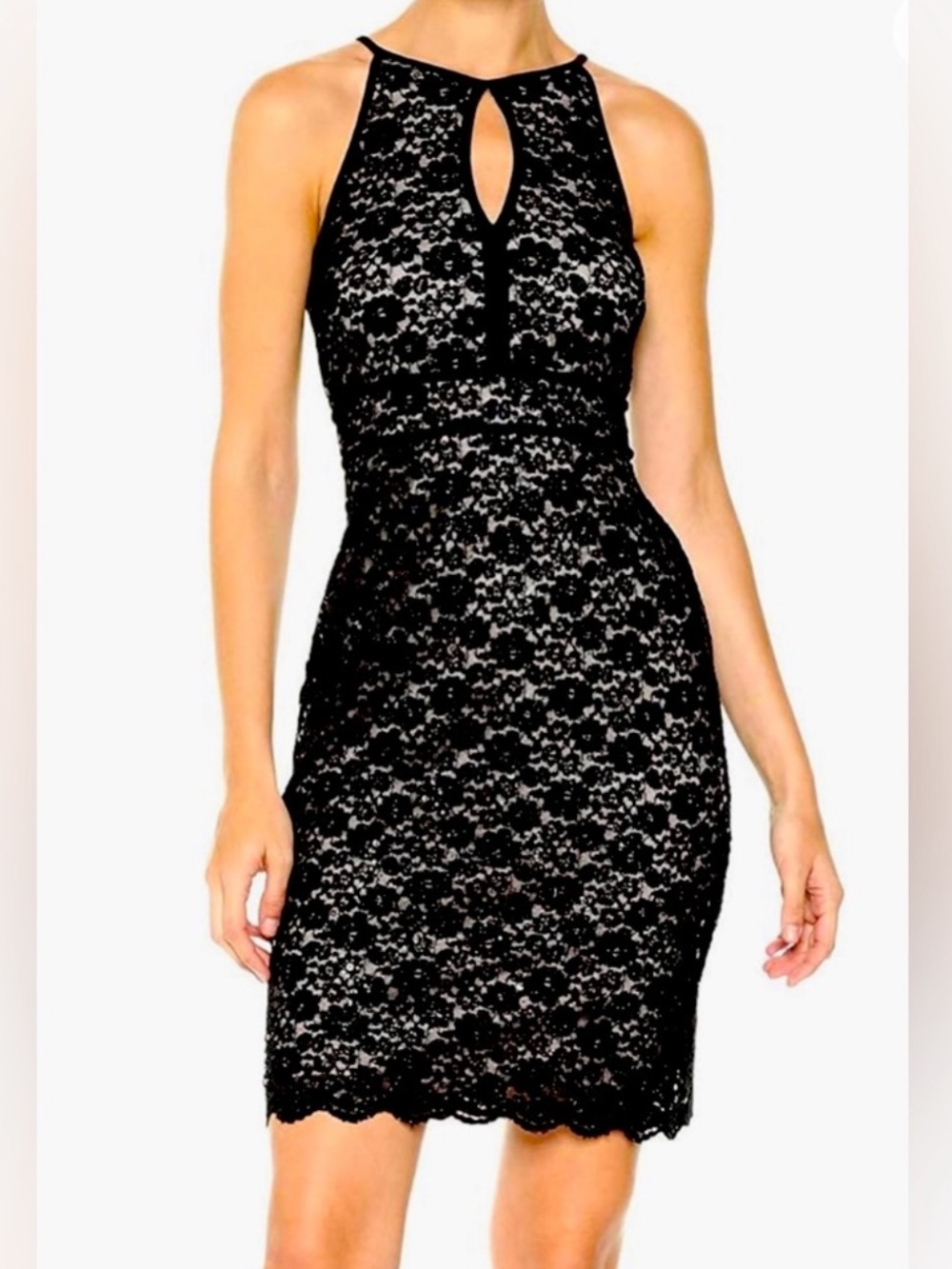 Night Way Collections Black Lace Halter Sheath Dress